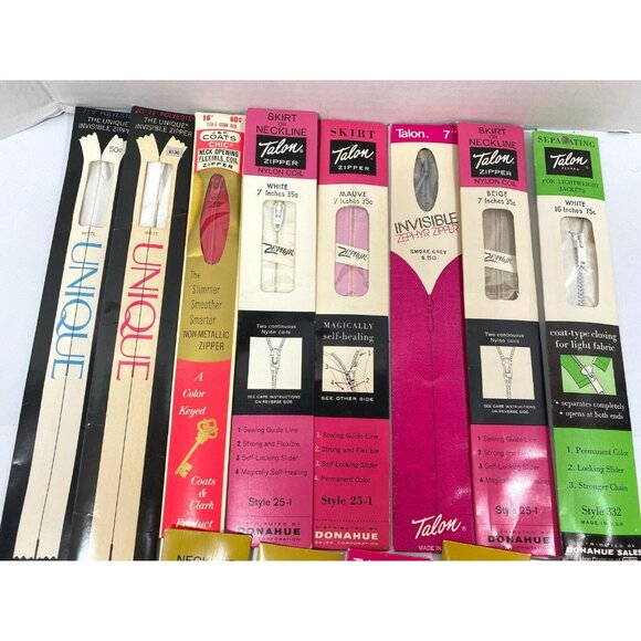 Vintage Zipper Sewing Lot of 14 Talon Coats & Clark Unique Various Adhesive - Picture 4 of 8